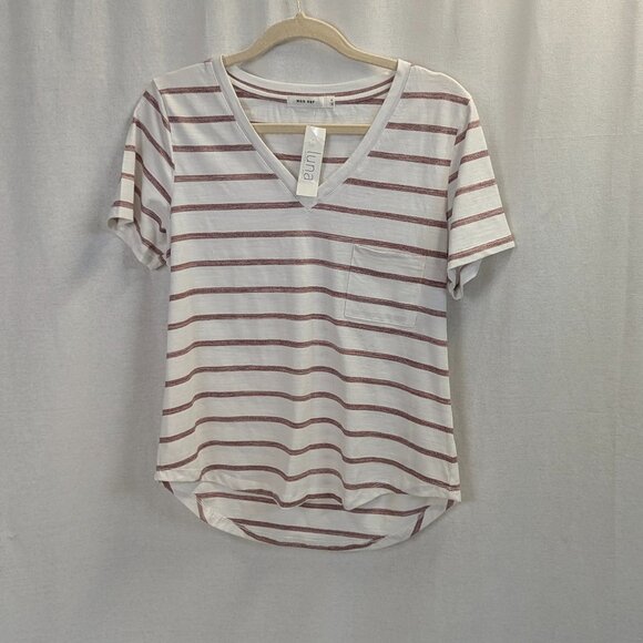 NWT Mod Ref Size Small Burgundy and White Striped Tee *Issue - Picture 1 of 14